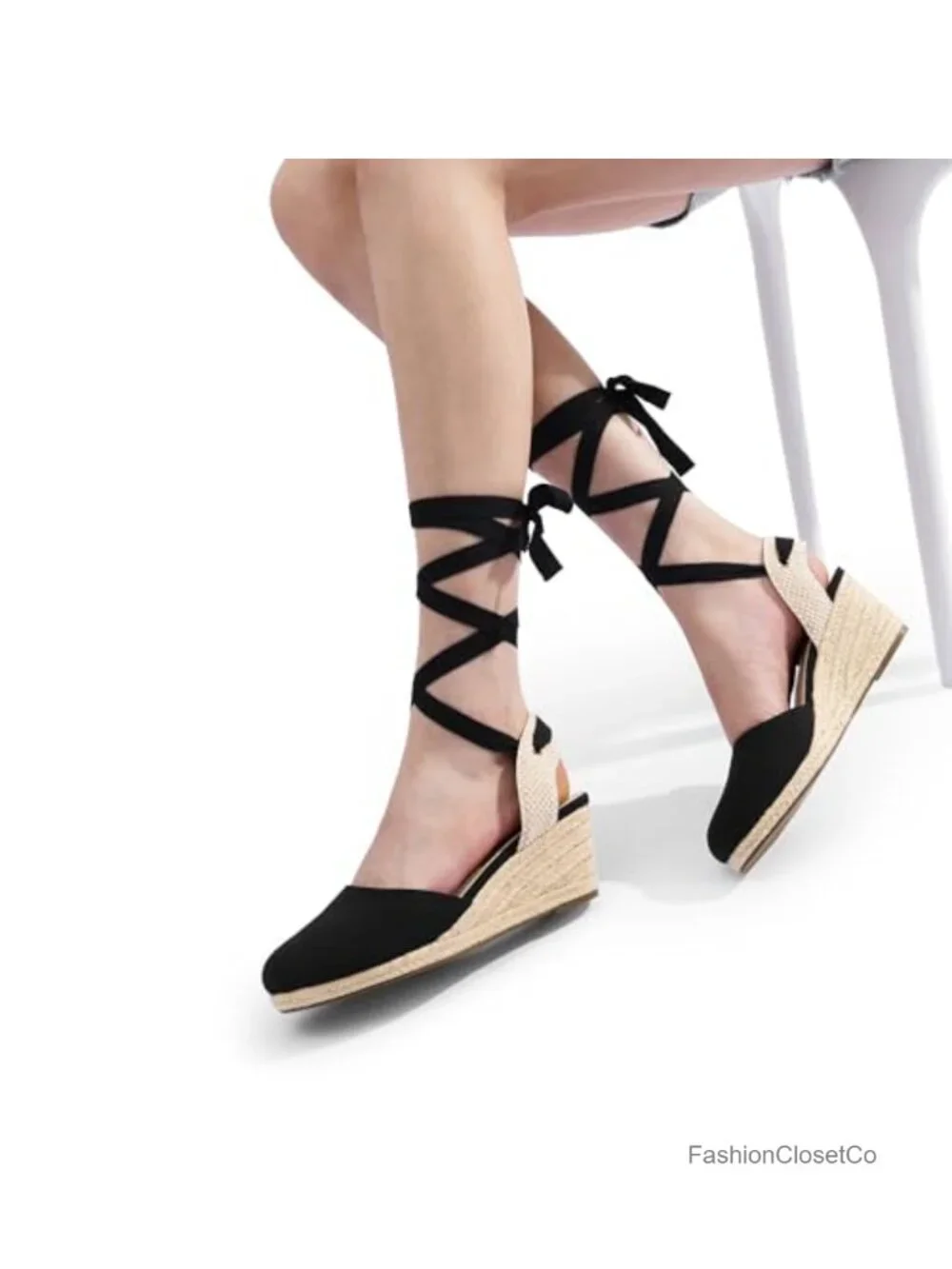 Espadrille Platform Wedge Sandals, Strappy Ankle Buckle, Vegan Leather